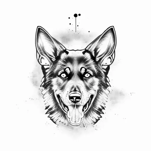 A Fierce Black German Shepherd Surrounded By Hunting Gear And Heavy Metal Symbols