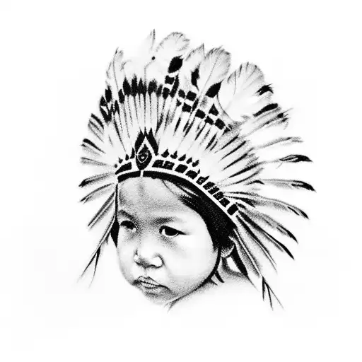 A Native Children In A Feathered Headdress