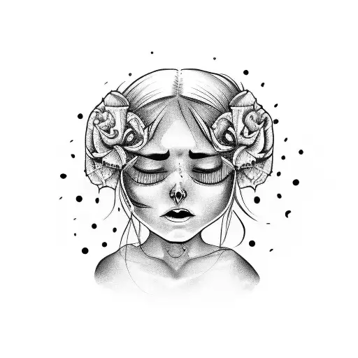 Girl Crying As She Looks Down At A Skull She Is Holding