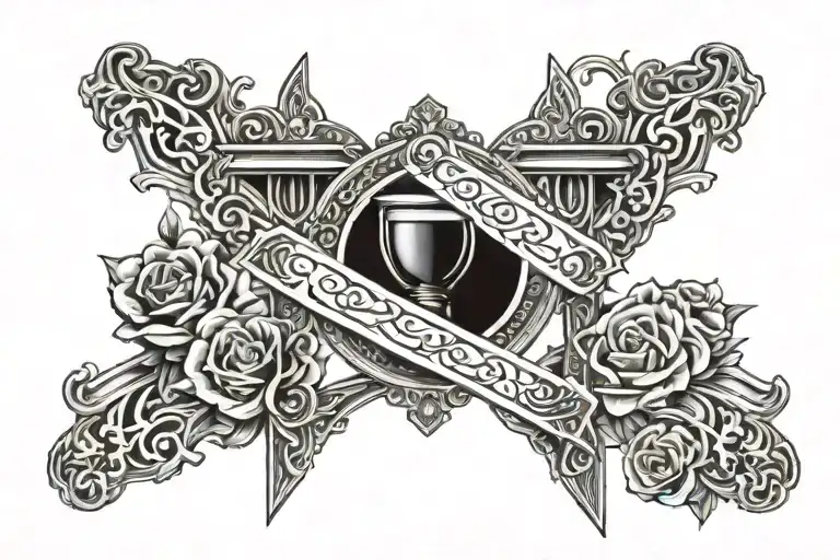 Religious Cross With An Hourglass Infront