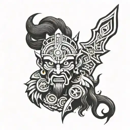 Kal Bhairav Tattoo Aztec Style With Kratos's Blades Of Chaos