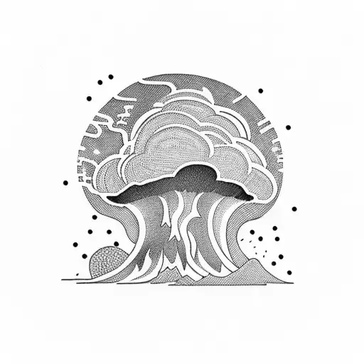 An Explosive Mushroom Cloud Rising Over A Mountain Range