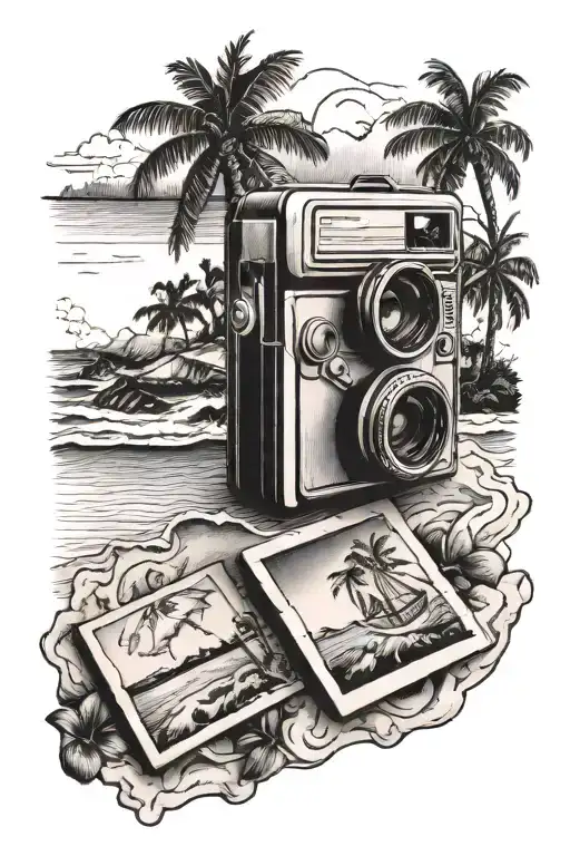 Beach Scene With Polaroid Picture