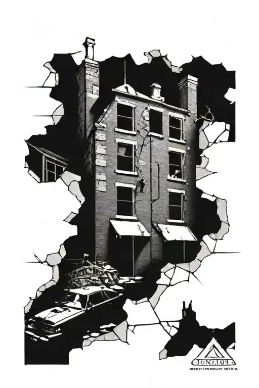 Broken Down Brick Building Inside Tattoo Featuring