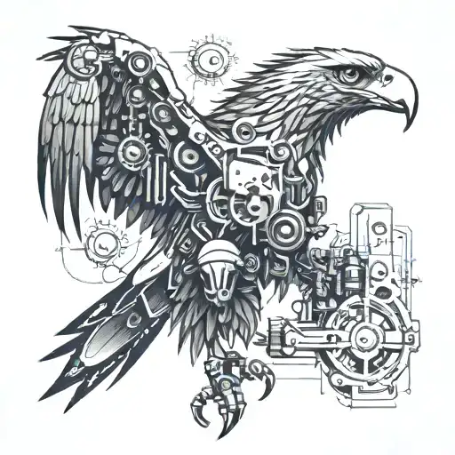 A Mechanical Eagle Made Out Of Various Tools And Electronic Components