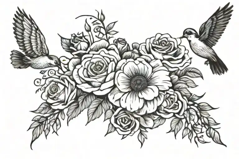 Quote Surrounded By Birds And Roses Blooming