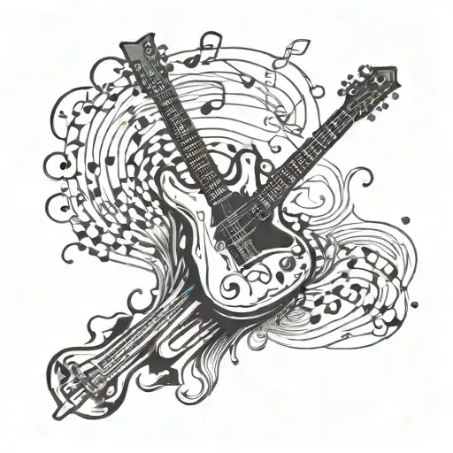 A Tattoo Design Of A Racing Car With A Guitar Neck And Music Notes As Exhaust Fumes