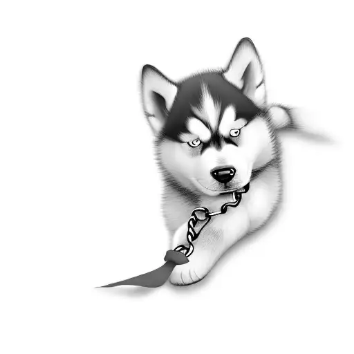 A Husky Puppy On A Leash