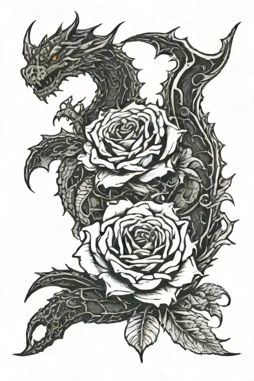 Dragon Wrapping Around Dead Rose