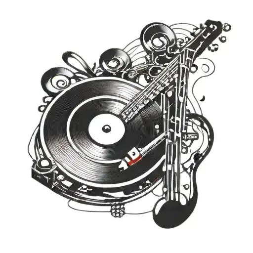 Incorporate A Turntable And Vinyl Record With Music Notes Into A Tattoo Design