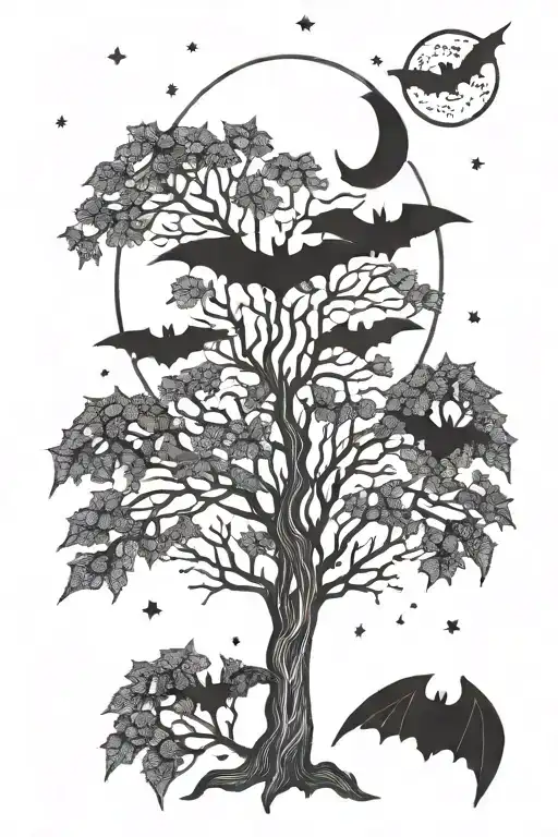 Trees Bats Moon Stars
