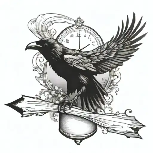 Crow Flying With Hourglass Theme Sleeve