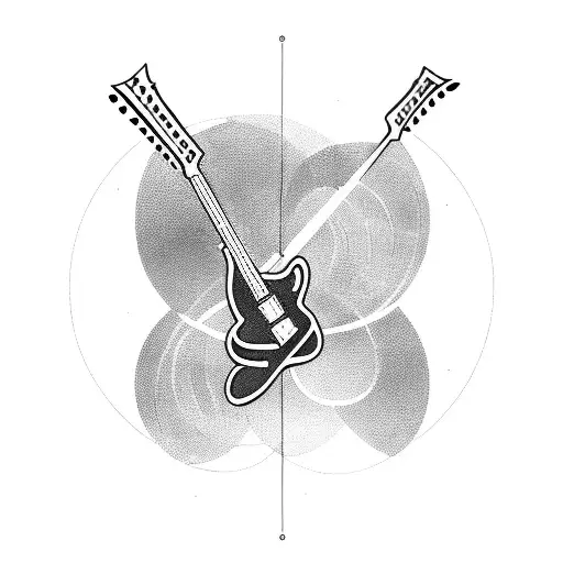 A Blackwork Tattoo Of A Guitar With Soundwaves Emanating From It