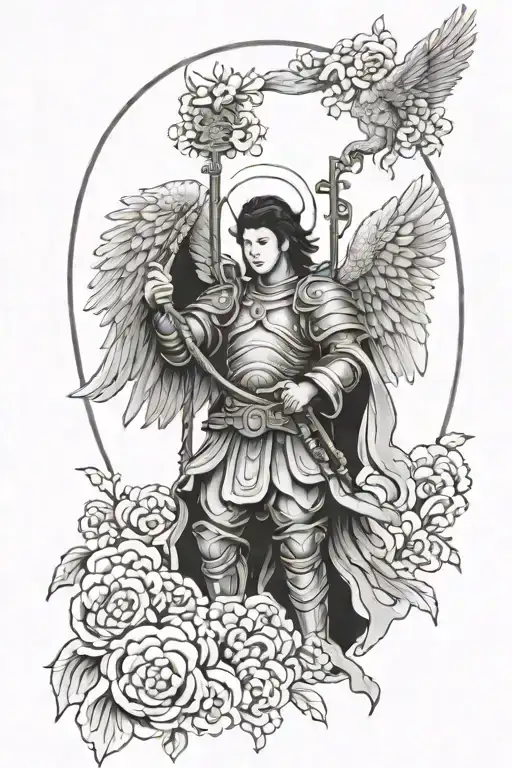 Archangel Michael With A Background Of Traditional Japanese Culture