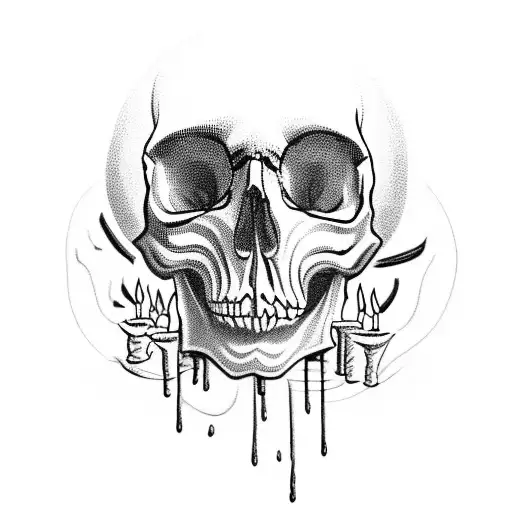 Skull With Melting Candles On Top