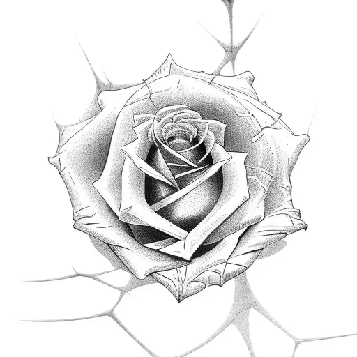 Rose With Spider Webs And A Little Spider Descending Of It