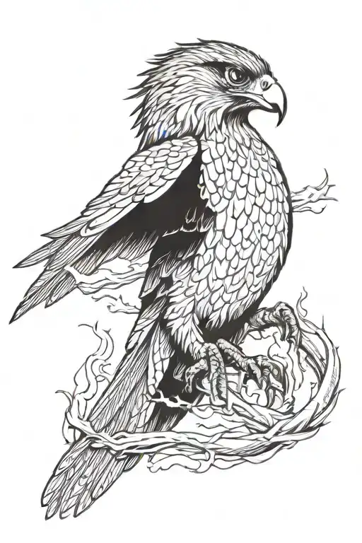 Falcon Rising From Fire And Ash