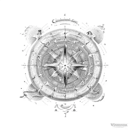 A Celestial Map Of The Client's Zodiac Sign Surrounded By Intricate Mystical Weapons