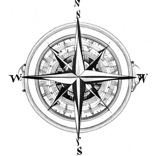 A Compass Rose With A Fishing Hook Pointing Towards Home