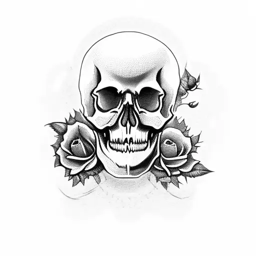 Skull And Roses Whit Blades