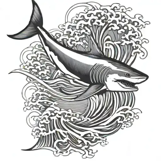 Japanese-style Waves With A Shark Intertwined Within