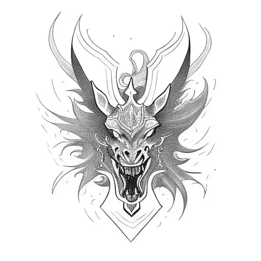 Create A Blackwork Tattoo Depicting A Demonic Creature Riding A Horse