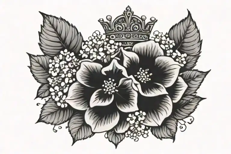 One Hydrangea Flower With A Crown Surrounded