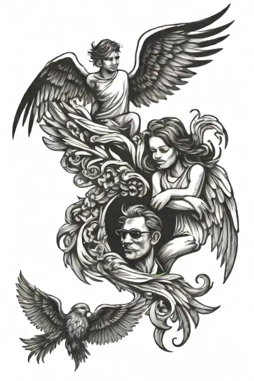 Father Daughter Matching Tattoo With Angle Wings
