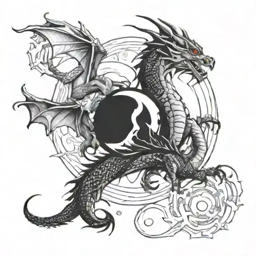 Dragons With The Moon Tattoo Idea