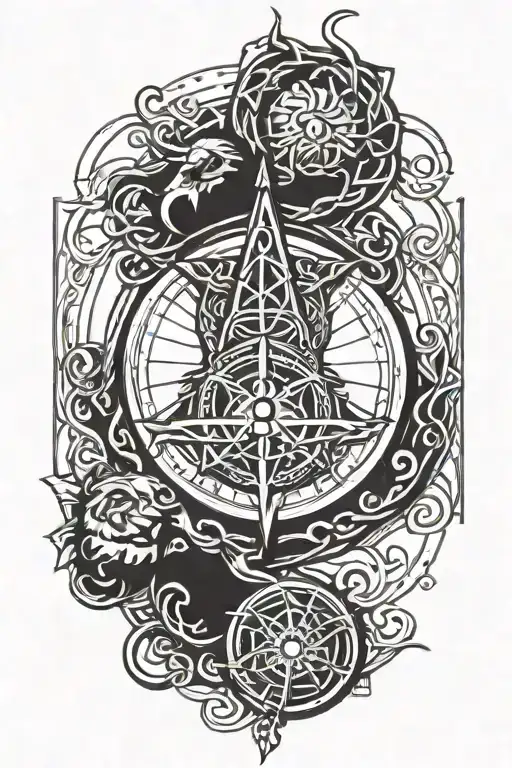 Viking Themed Half Sleeve With Viking Compass And Celtic Knot Work