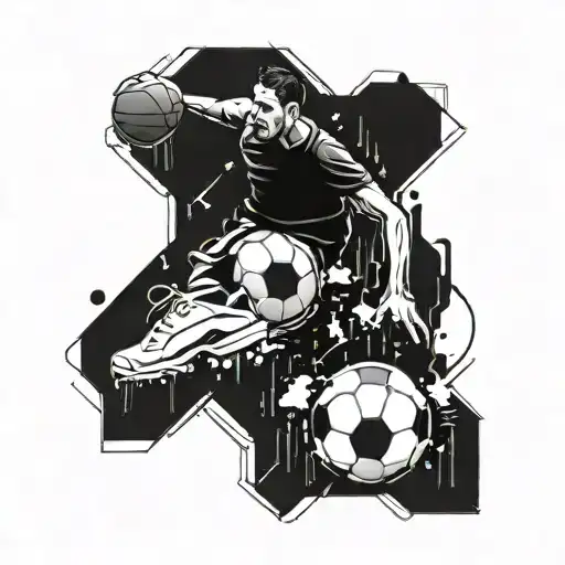 Incorporate Elements Of Soccer And Basketball Into A Dynamic Sports-themed Tattoo Design