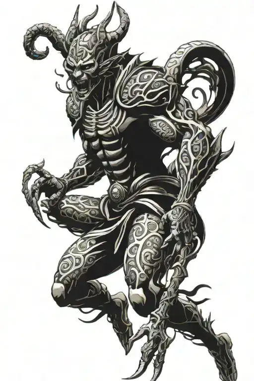 Full Body Samuri Vanquishing A Demon