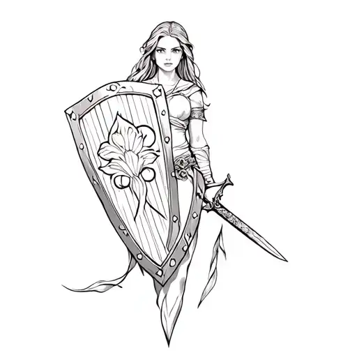 A Woman Holding A Sword And Shield