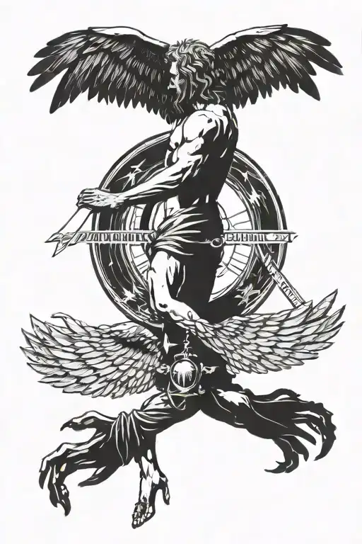 Back Tattoo Of Icarus Flying At The Top Of The Back And The Text Memento Mori Down The Spine