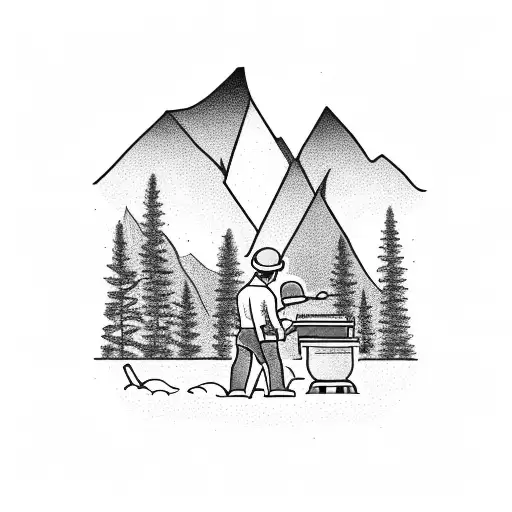 A Construction Worker Cooking On A Grill With The Colorado Mountains In The Background