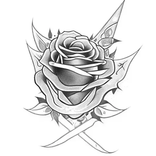 Dagger With Black Roses And Thorns