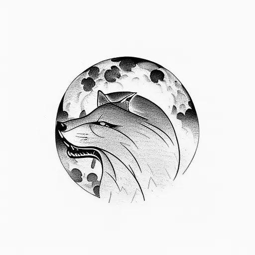 A Silhouette Of A Wolf Howling At The Moon With Mountains In The Background