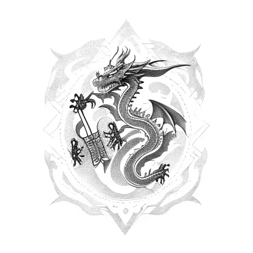 Dragon With Rock Guitar And Bikes