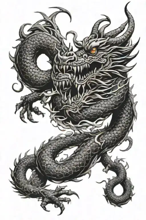 Chinese Dragon With Skulls