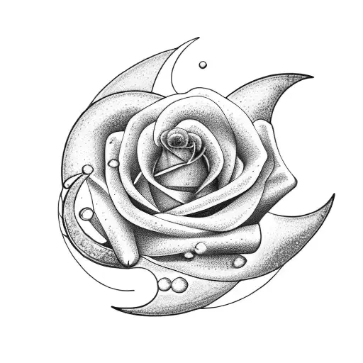 Crescent Moon And Rose Intertwined
