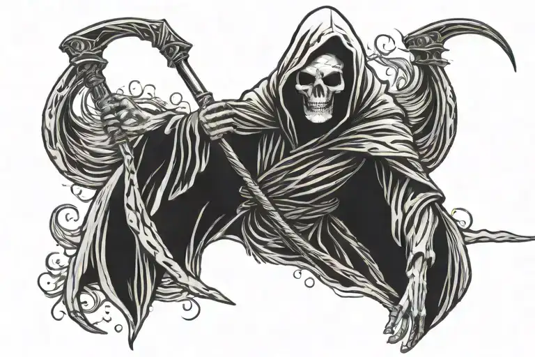 A Grim Reaper Holding A Scythe And Spreading His Wing Facing Front