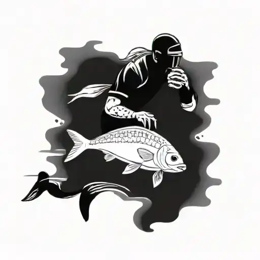 A Football Player Catching A Fish In A Lake