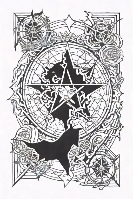 Gothic Sleeve Male Dark Black Ink Inverted Pentagram Lucifer Connected