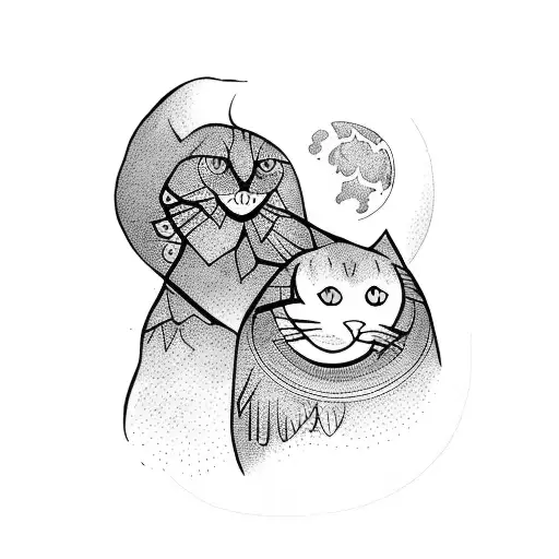 A Black Cat And A Crow Sitting Together On A Gothic Moon