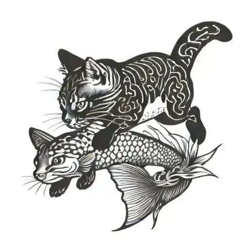 Cat Chasing A Fish