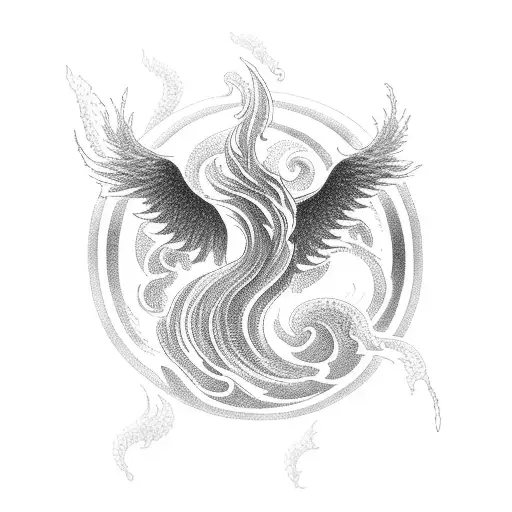 A Serene Ocean Wave Merging Into A Fiery Phoenix