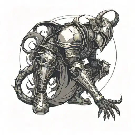 Knight On One Knee With A Demon Aura Surrounding