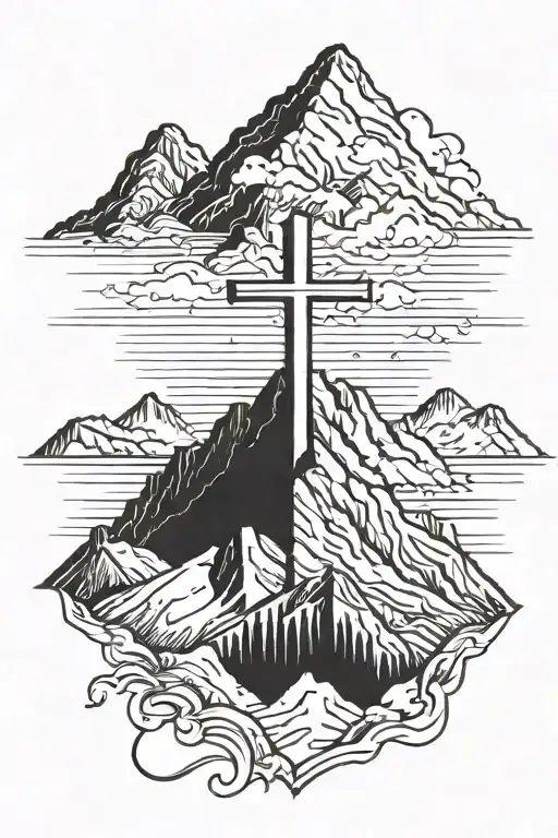 Mountain Peak With Cross Surrounded