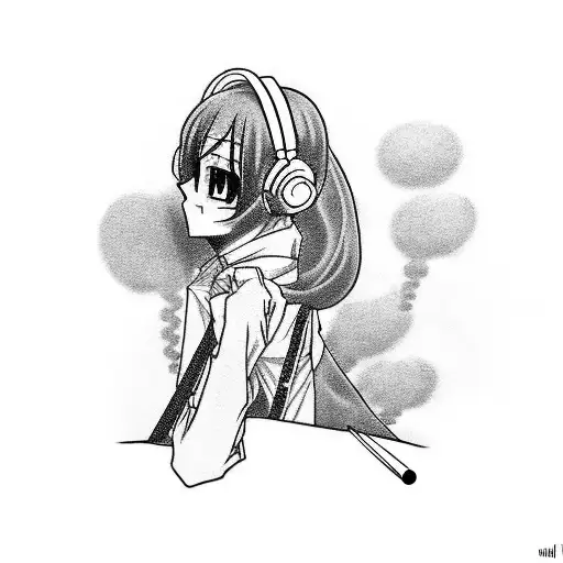 A Manga-inspired Tattoo Of A Person Listening To Music While Smoking