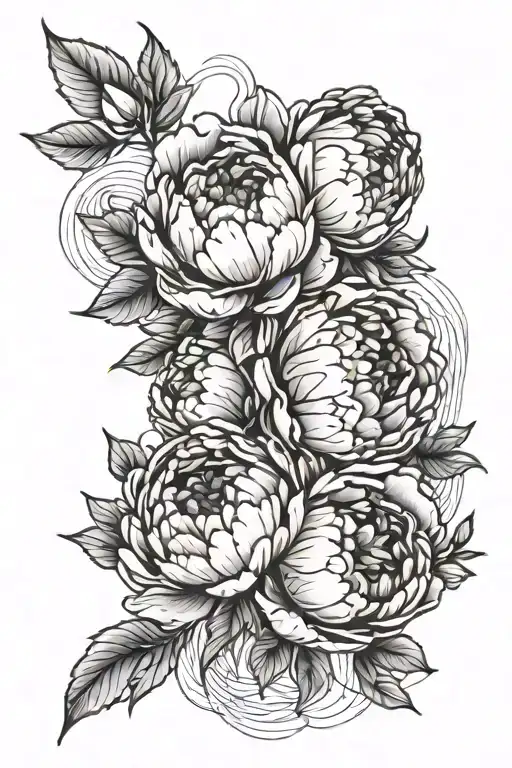 Peony Flowers Lined Up Thigh With Abstract Lines